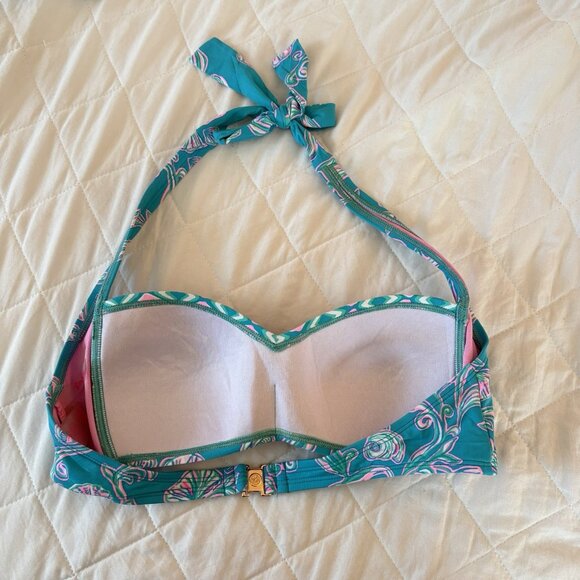 Lilly Pulitzer Womens Size 8 Roby Bikini Top WATER YA WAITING FOR Blue Pink Pool - Picture 5 of 8